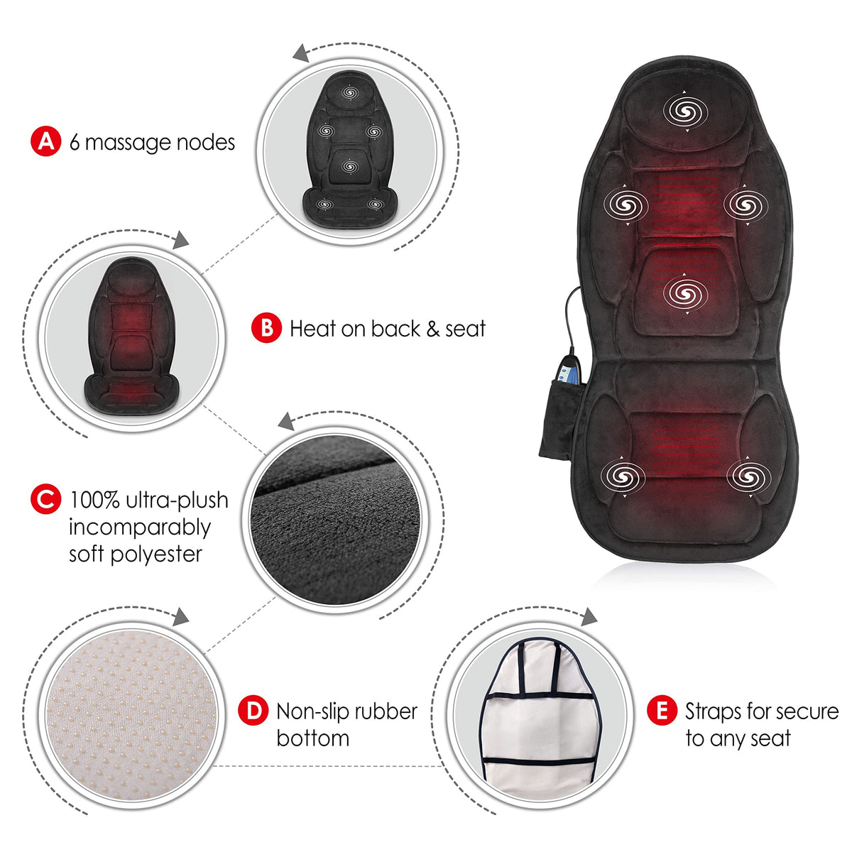 Snailax Back Massager with Heat, Vibration Massage Chair Pad, Seat Cushion