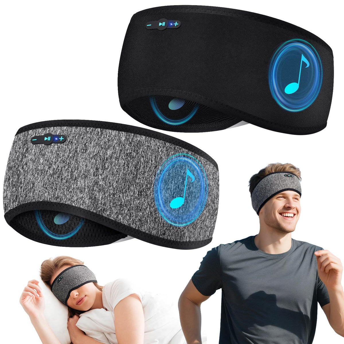Sleep Headphones Bluetooth 6.0 Headband for Side Sleeper (Black)