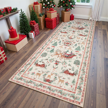 Lahome Christmas 8x10 Living Room Area Rug, Soft Christmas Tree Large Washable Rug for Bedroom, Non Slip Low Pile Indoor Floor Carpet for Home Office Xmas Holiday Decor, Beige