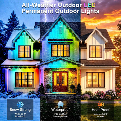 Permanent Outdoor Lights 150ft, Smart RGBIC Eave Lights, IP67 Waterproof