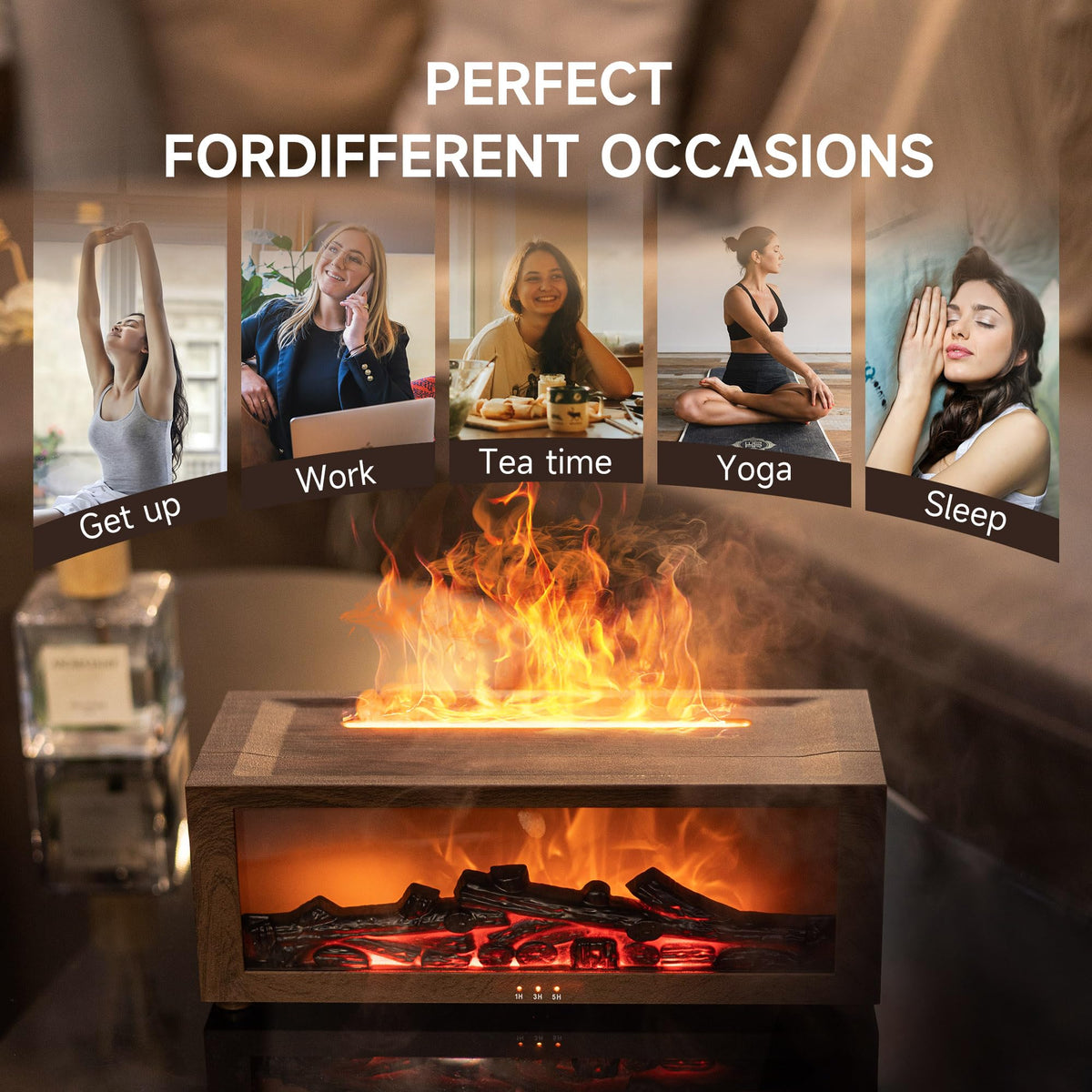 Flame Diffuser Humidifier, Essential Oil Diffuser with Fireplace Effect