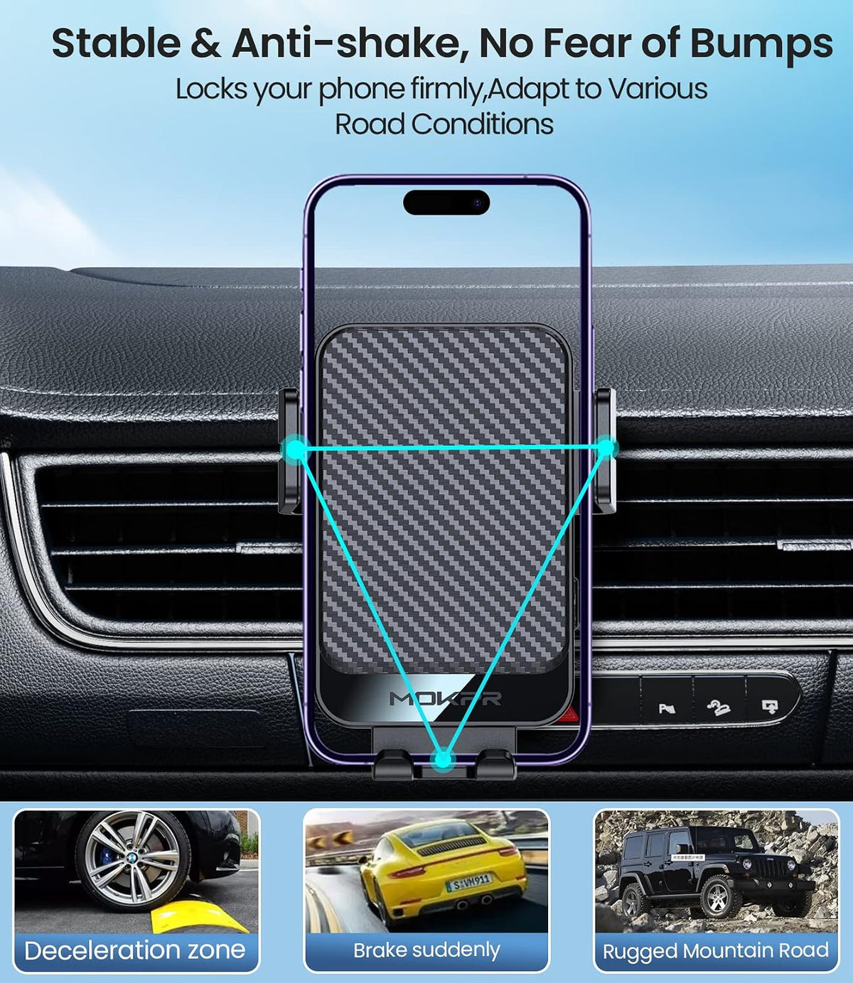 Wireless Car Charger 15W Fast Charging Dash Windshield Vent Car Mount