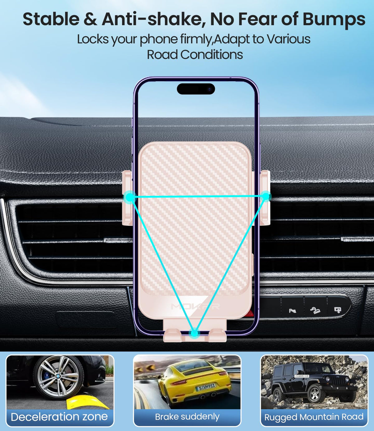 Wireless Car Charger 15W Fast Charging Dash Windshield Vent Car Mount