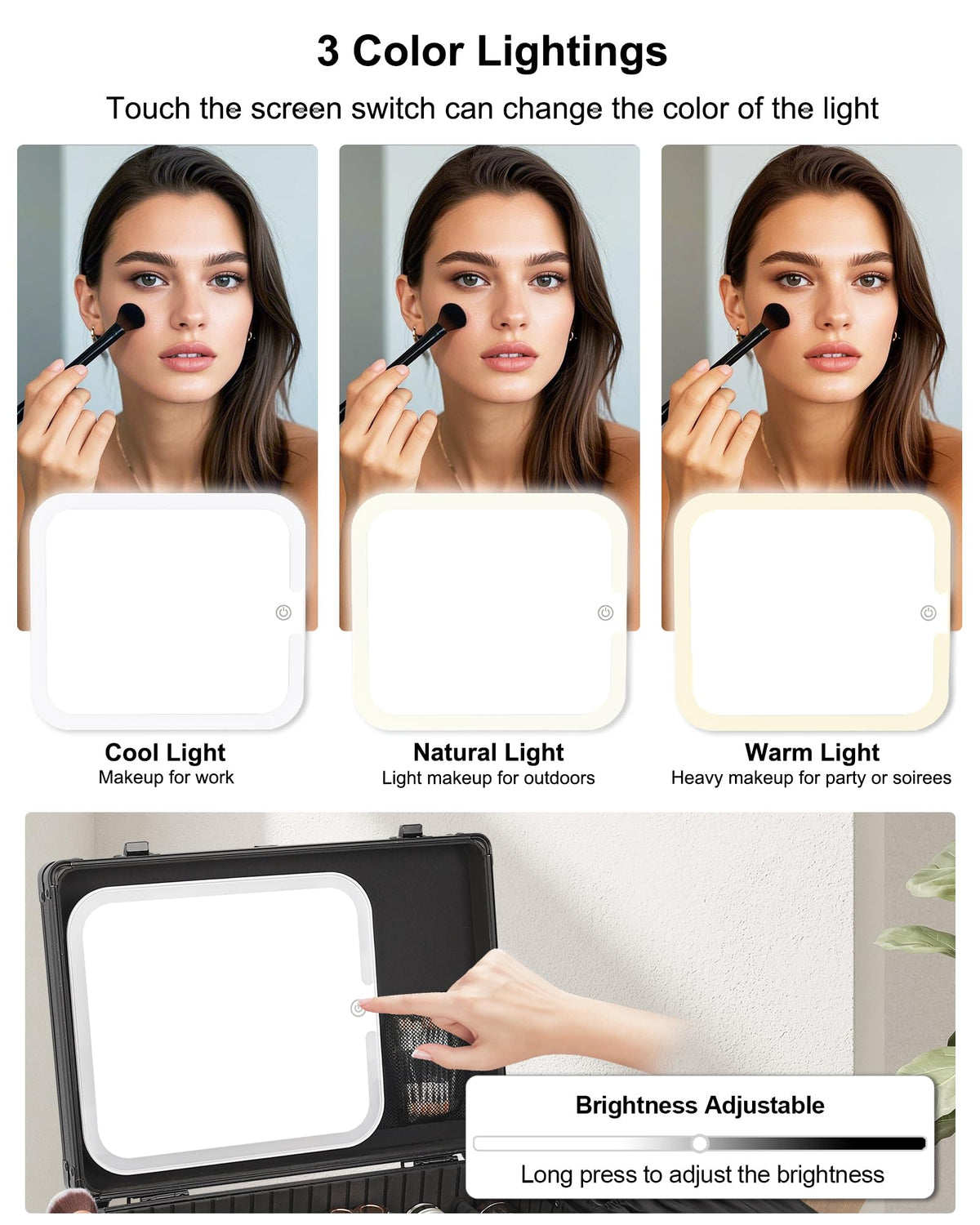 Relavel Makeup Bag with LED Mirror, Makeup Box Travel Train Case with Rechargeable Lighted Mirror & Adjustable Dividers, Cosmetic Brush Organizer Storage for Makeup Artists Gifts for Women and Girls
