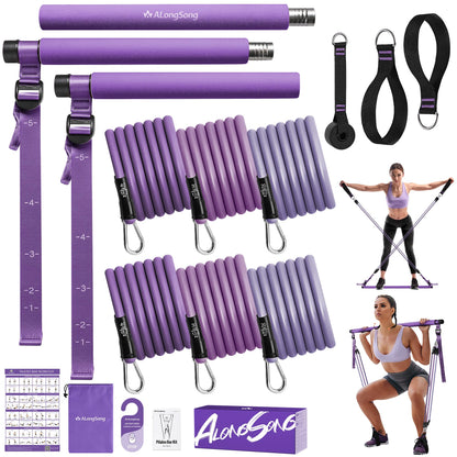 Upgraded Pilates Bar Kit with Resistance Bands Natural Latex for Women & Men, Heavy-Duty Stainless Steel Multifunctional Yoga Pilates Stick for Home Gym Exercise Fitness Equipment Full-Body Workouts