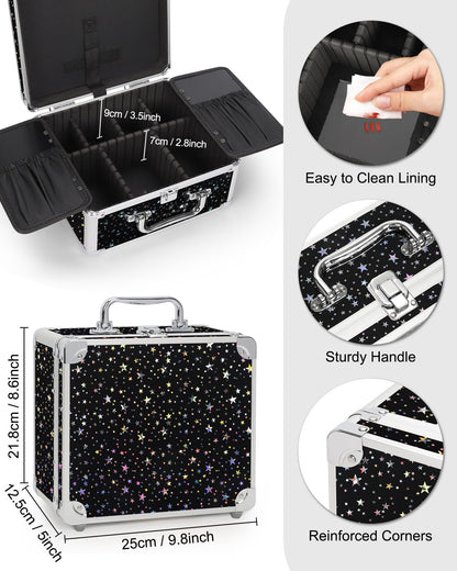 Makeup Train Case with LED Mirror, Rechargeable Travel Makeup Bag