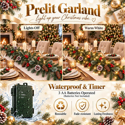 Christmas Garland with Lights 9ft, Prelit for Mantle, Stairs & Door