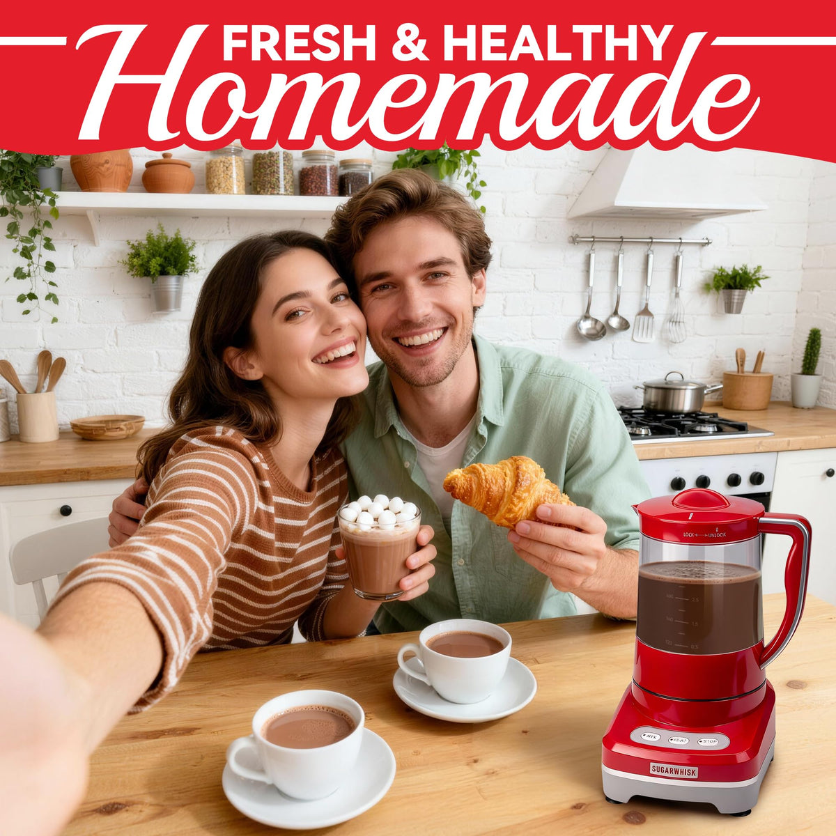 SugarWhisk 29 Oz Hot Chocolate Maker Machine, Electric Milk Frother and Steamer, Hot Cocoa Maker Machine for Hot Chocolate Bar, Detachable Pitcher, 2 Speed Mode, 3.5 Cups, Aqua