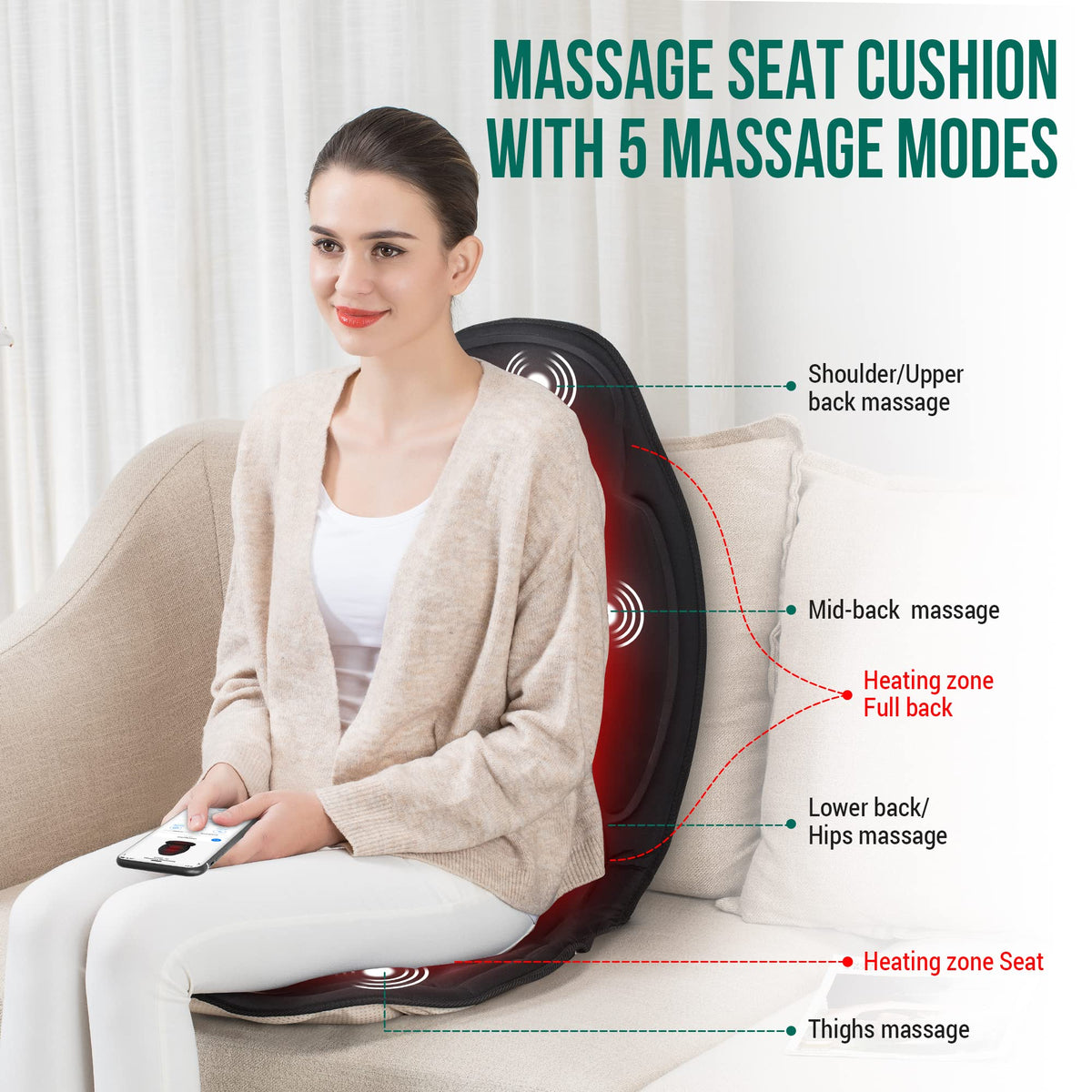 Back Massager with Heat, Vibration Massage Chair Pad Seat Cushion