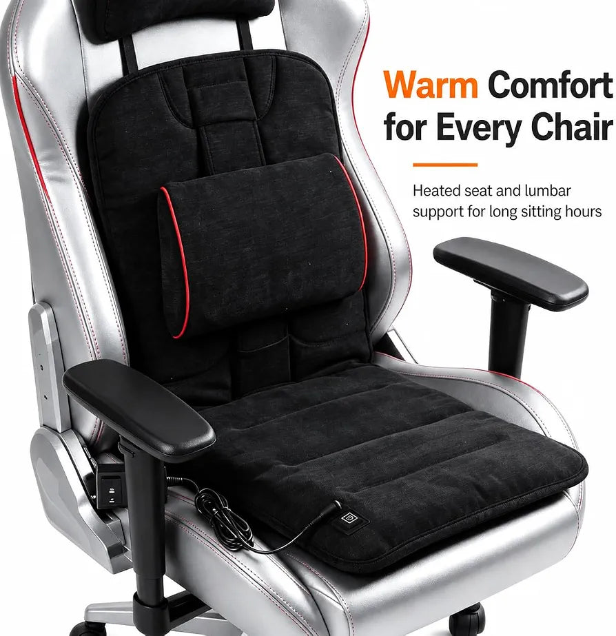 Melissa Heated Office Chair Cushion with Adjustable Lumbar Support and Ergonomic Design