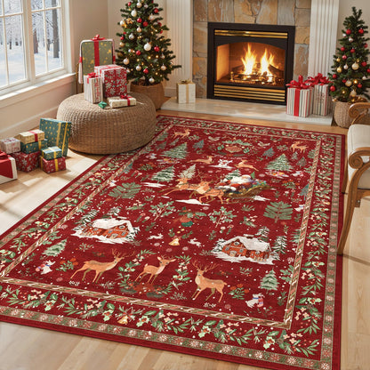 Lahome Christmas 8x10 Living Room Area Rug, Soft Christmas Tree Large Washable Rug for Bedroom, Non Slip Low Pile Indoor Floor Carpet for Home Office Xmas Holiday Decor, Beige