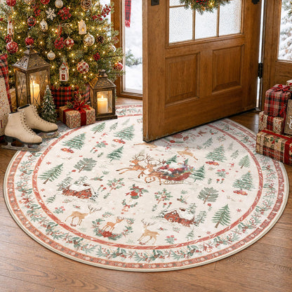 Lahome Christmas 8x10 Living Room Area Rug, Soft Christmas Tree Large Washable Rug for Bedroom, Non Slip Low Pile Indoor Floor Carpet for Home Office Xmas Holiday Decor, Beige