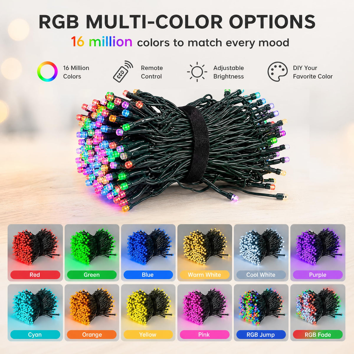 Multicolor Christmas String Lights 164ft, 2000 LED, 8 Modes, Waterproof