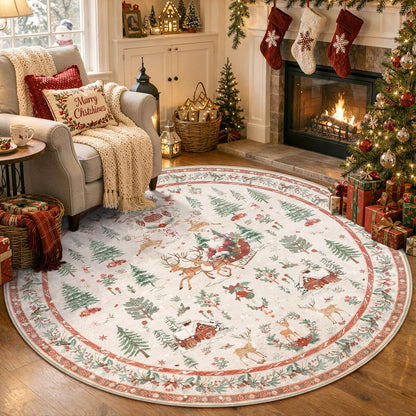 Lahome Christmas 8x10 Living Room Area Rug, Soft Christmas Tree Large Washable Rug for Bedroom, Non Slip Low Pile Indoor Floor Carpet for Home Office Xmas Holiday Decor, Beige