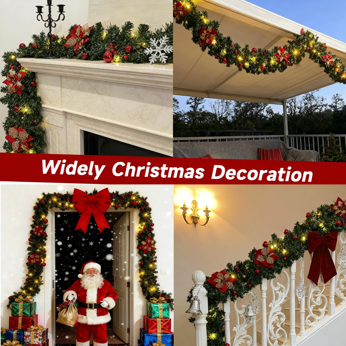 Christmas Garland with Lights 9ft, Prelit for Mantle, Stairs & Door