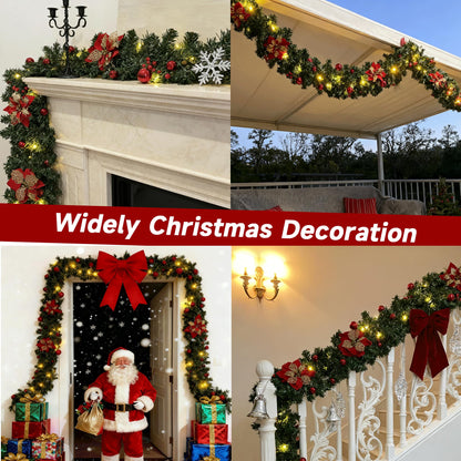 Christmas Garland with Lights 9ft, Prelit for Mantle, Stairs & Door