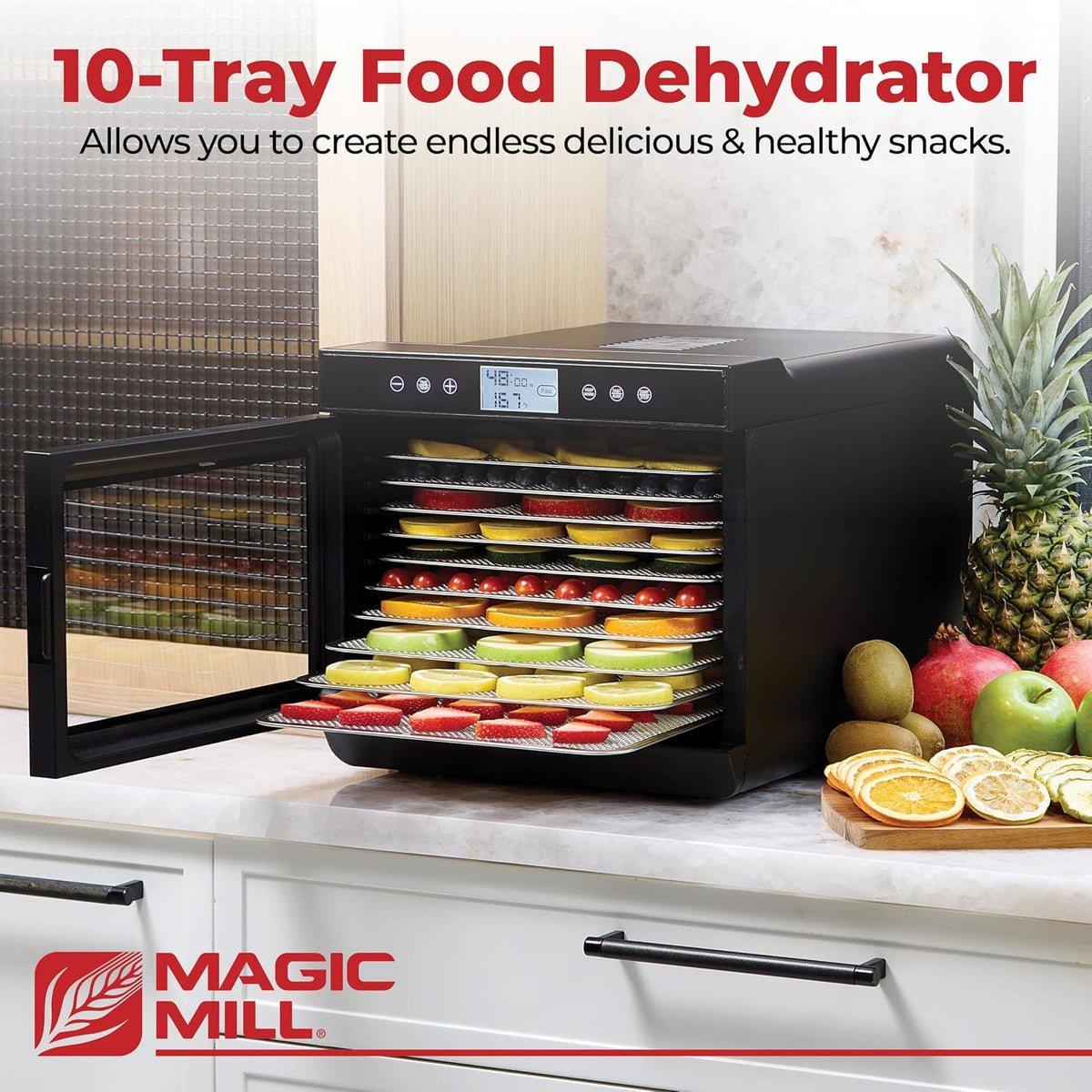 Food Dehydrator with 10 Stainless Steel Trays, 700W, Digital Timer