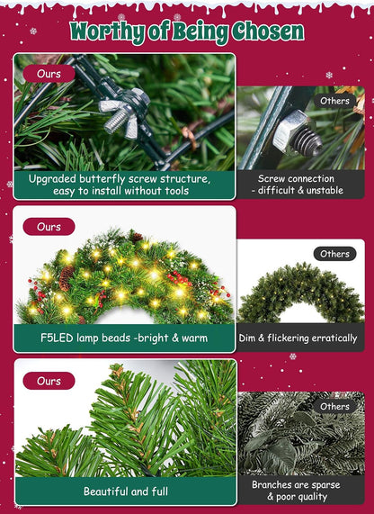 Brightown 24 Inch Pre-Lit Christmas Wreaths for Front Door, 50LED