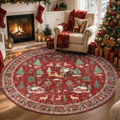 Lahome Christmas 8x10 Living Room Area Rug, Soft Christmas Tree Large Washable Rug for Bedroom, Non Slip Low Pile Indoor Floor Carpet for Home Office Xmas Holiday Decor, Beige