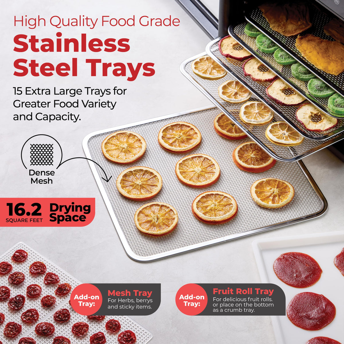 Food Dehydrator with 10 Stainless Steel Trays, 700W, Digital Timer