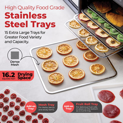 Food Dehydrator with 10 Stainless Steel Trays, 700W, Digital Timer