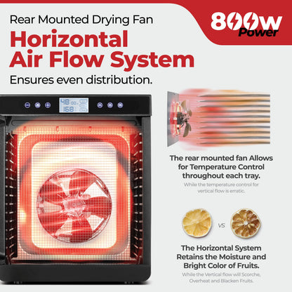 Food Dehydrator with 10 Stainless Steel Trays, 700W, Digital Timer