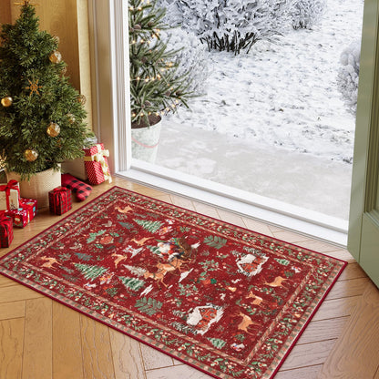 Lahome Christmas 8x10 Living Room Area Rug, Soft Christmas Tree Large Washable Rug for Bedroom, Non Slip Low Pile Indoor Floor Carpet for Home Office Xmas Holiday Decor, Beige