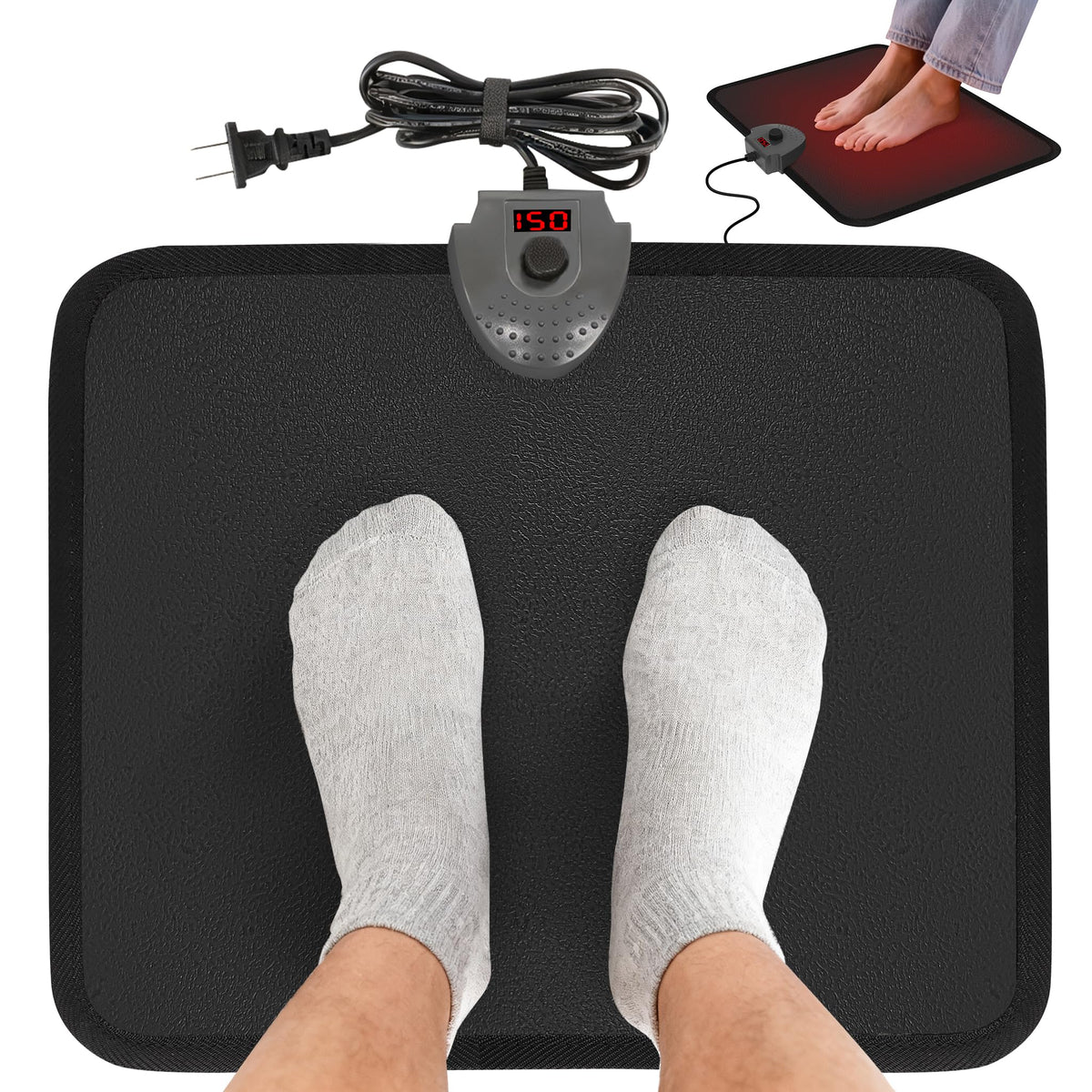 Heated Foot Mat Under Desk, Adjustable Temperature Foot Warmer