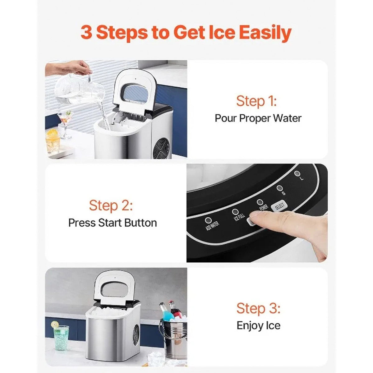 FrosTikox Compact Countertop Ice Maker Machine with 33lbs Daily Output