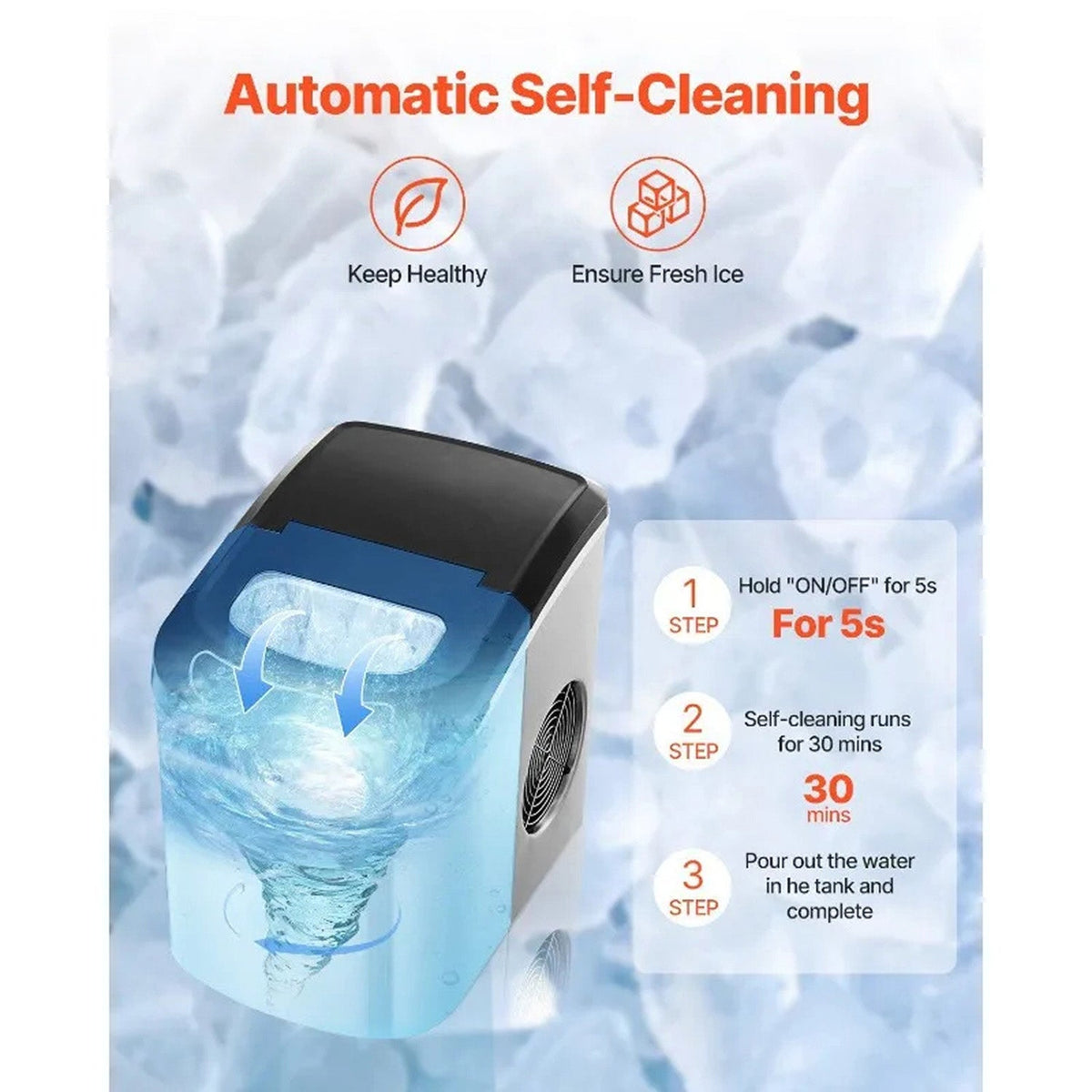 FrosTikox Compact Countertop Ice Maker Machine with 33lbs Daily Output