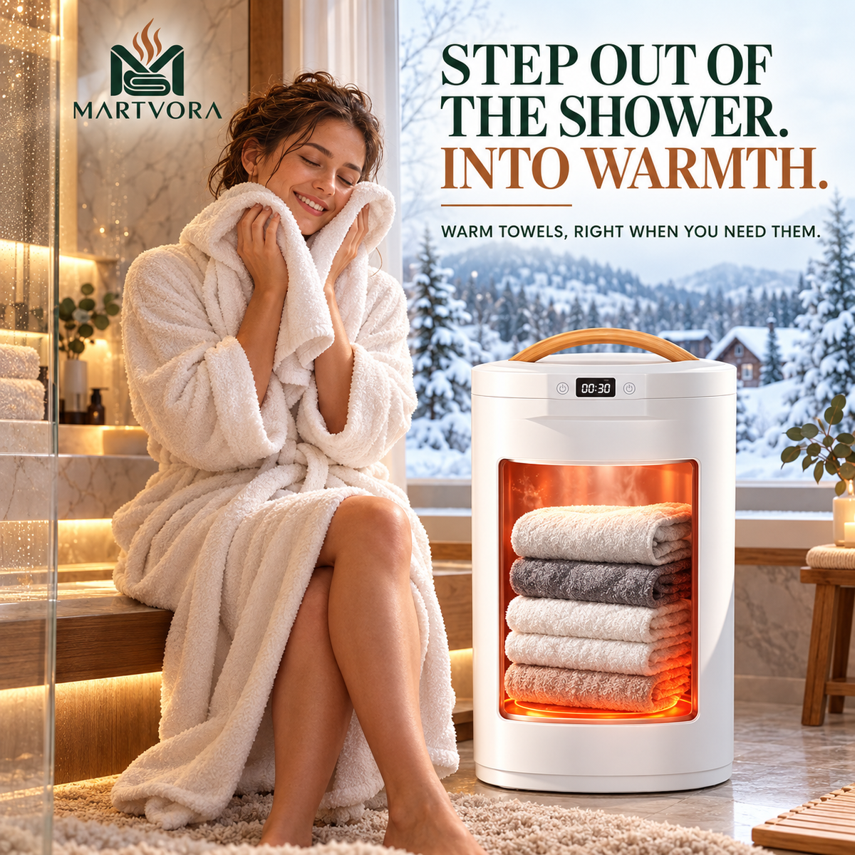 MARTVORA™ 20L Luxury Towel Warmer Bucket – Rapid Heating Spa Towel & Robe Heater for Bathroom