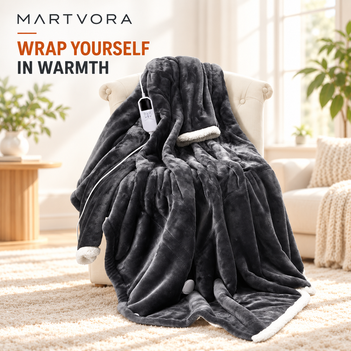MARTVORA™ Cordless Wearable Heated Blanket – Battery Powered Electric Heating Robe with Foot Pocket