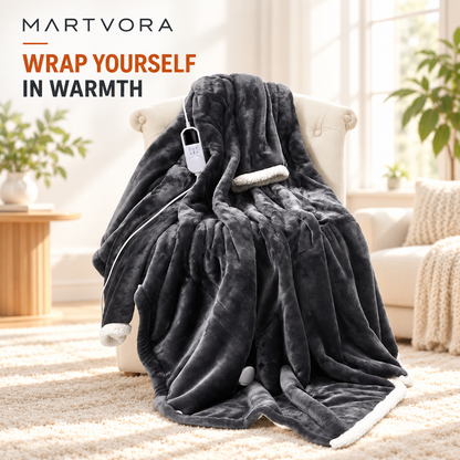 MARTVORA™ Cordless Wearable Heated Blanket – Battery Powered Electric Heating Robe with Foot Pocket