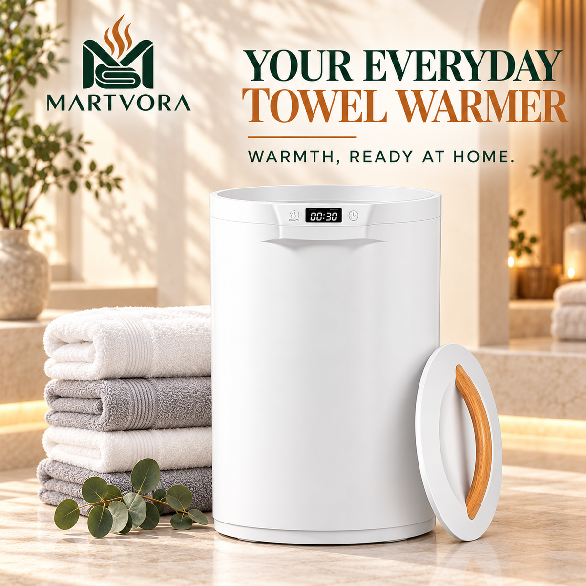 MARTVORA™ 20L Luxury Towel Warmer Bucket – Rapid Heating Spa Towel & Robe Heater for Bathroom