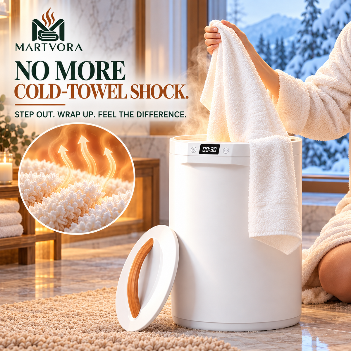 MARTVORA™ 20L Luxury Towel Warmer Bucket – Rapid Heating Spa Towel & Robe Heater for Bathroom