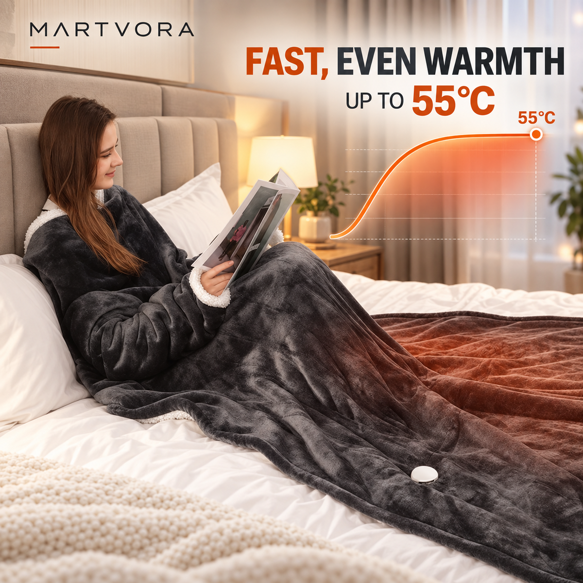 MARTVORA™ Cordless Wearable Heated Blanket – Battery Powered Electric Heating Robe with Foot Pocket