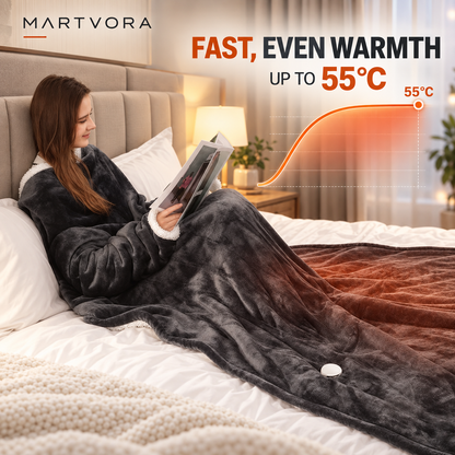 MARTVORA™ Cordless Wearable Heated Blanket – Battery Powered Electric Heating Robe with Foot Pocket